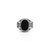 Silver ring featuring an oval-shaped black stone with an intricate axe design for a bold look.