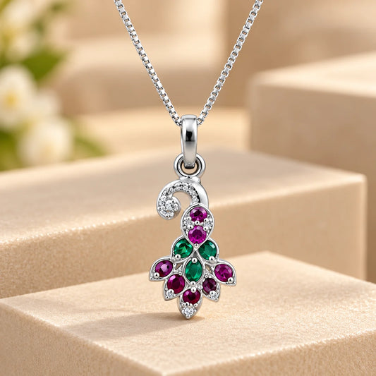 Classic Indian Peacock Silver Pendant
