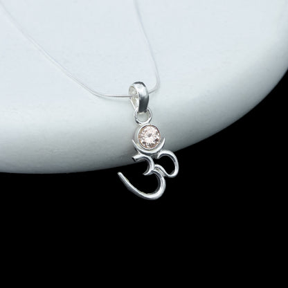 Silver Om Chand Pendant with Chain