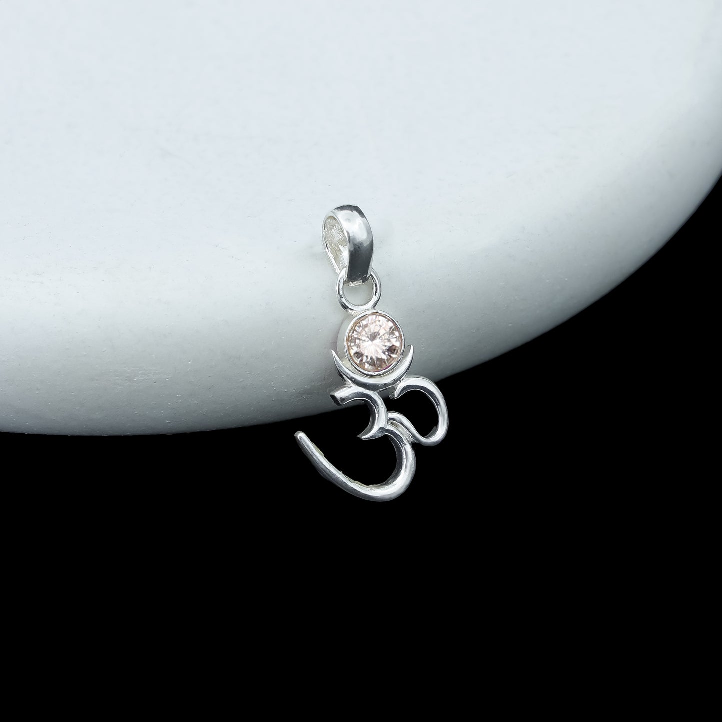 Silver Om Chand Pendant with Chain