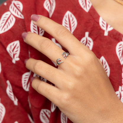 Adjustable Silver Heart Ring Cute Hand Gesture Love