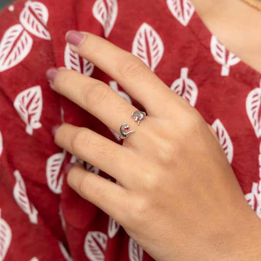 Adjustable Silver Heart Ring Cute Hand Gesture Love