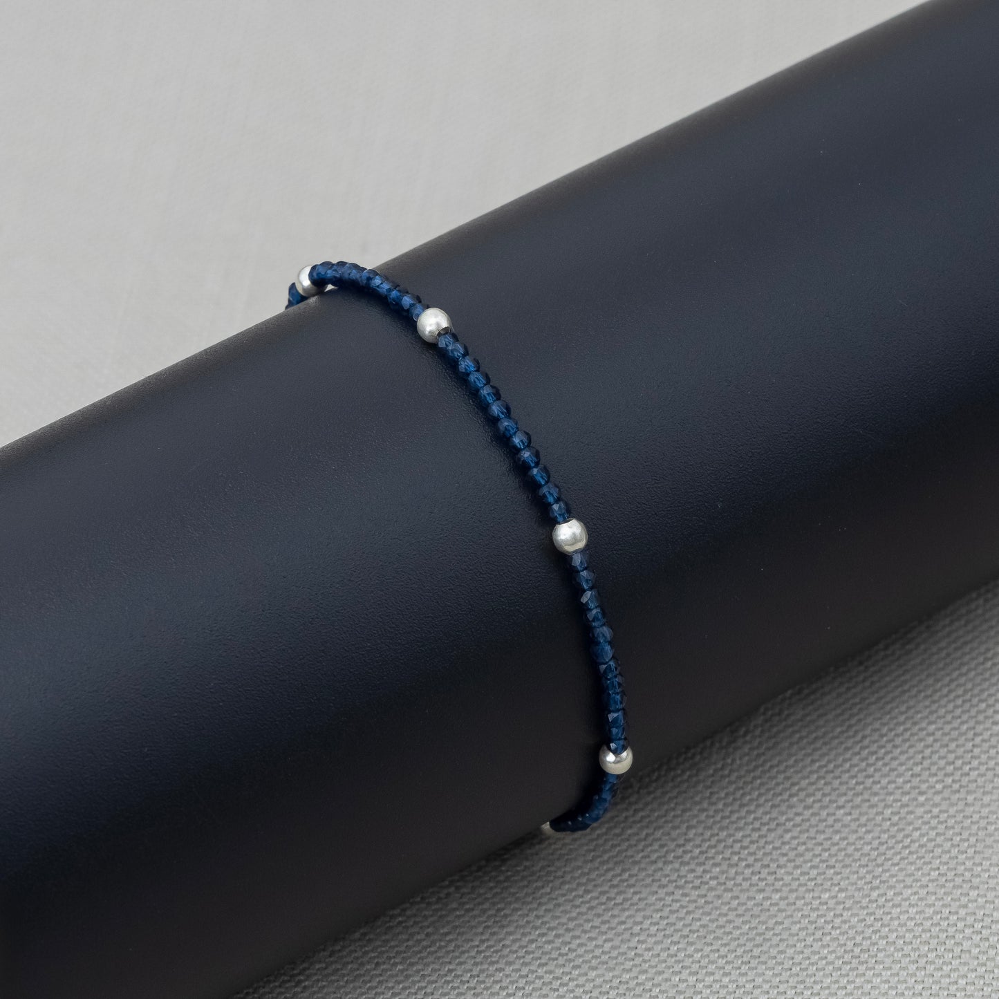 Blue Crystal Silver Bead Bracelet