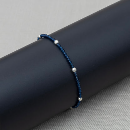 Blue Crystal Silver Bead Bracelet