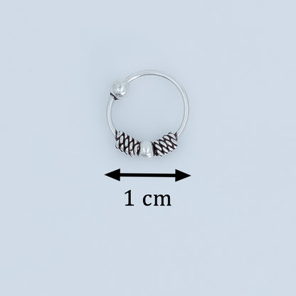 Silver Tribal Nose Ring Traditional Oxidised Nath Design