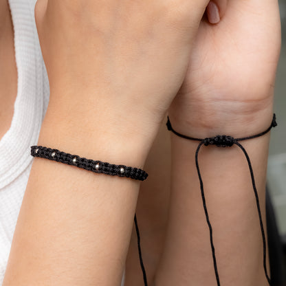 Handmade Black Thread Bracelet with Silver Beads
