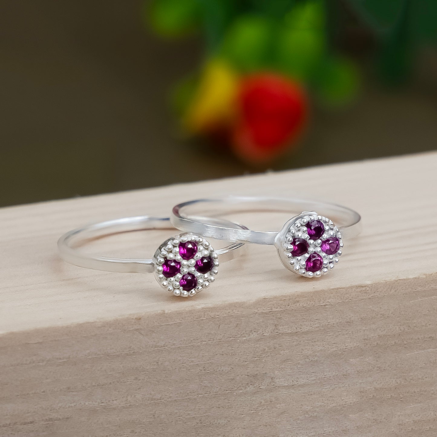 Silver Toe Rings Adjustable Floral Stone