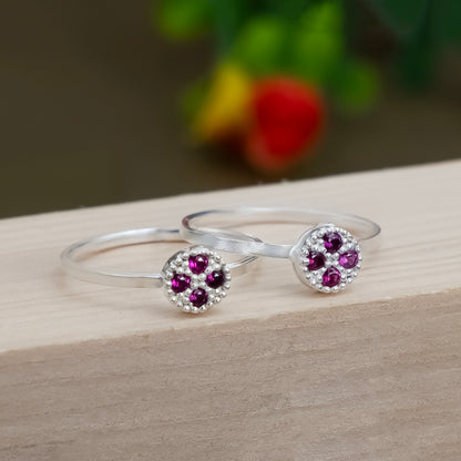 Silver Toe Rings Adjustable Floral Stone