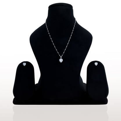 Silver Heart Solitaire Pendant & Earrings Set