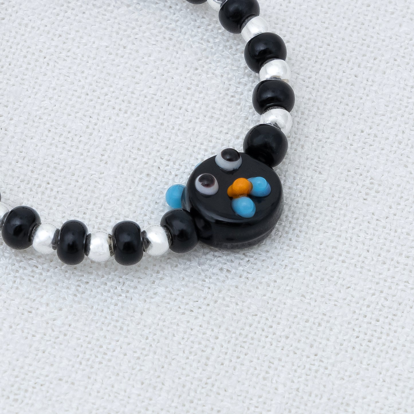 Black Playful Silver & Black Beaded baby Bracelet