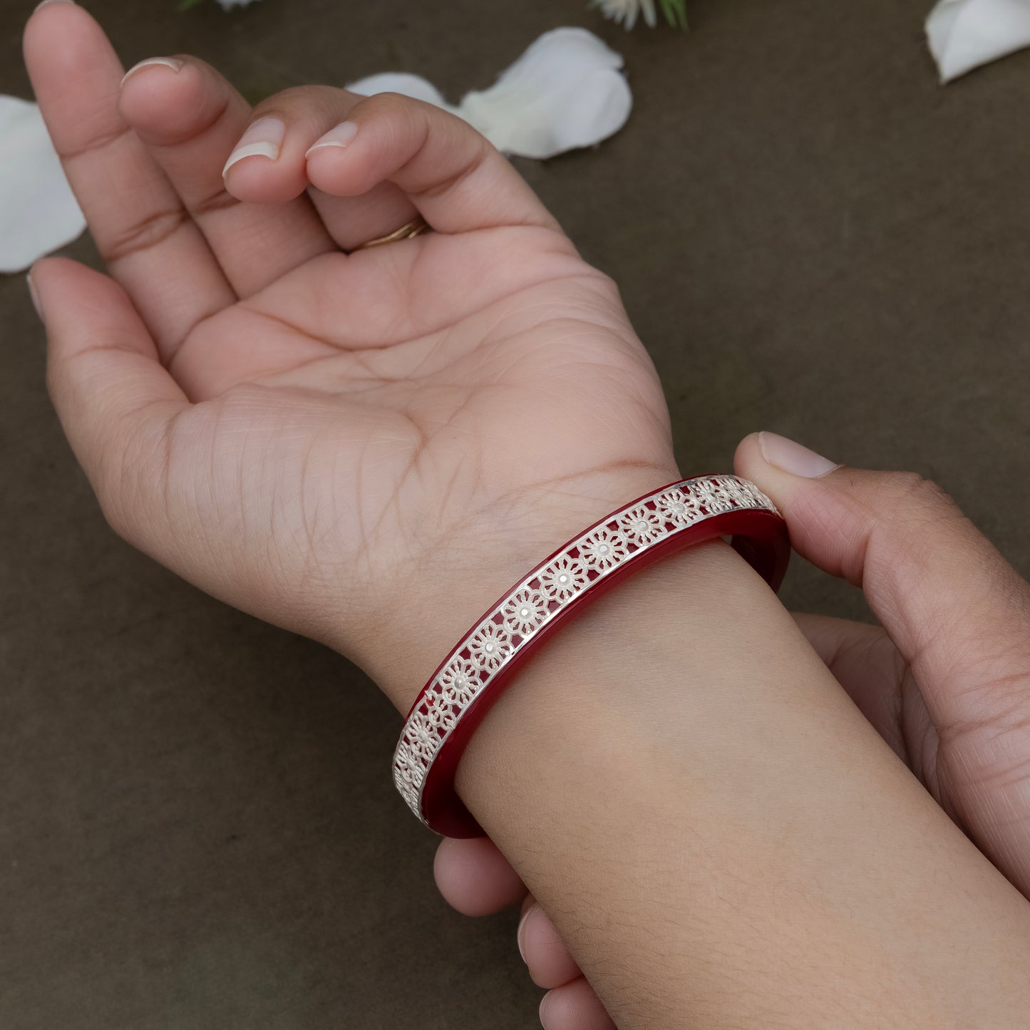 Crimson Elegance Silver Bangles