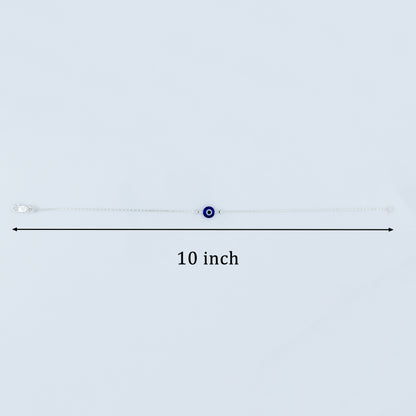 Silver Evil Eye Blue Bead Minimal Anklet for Women & Girls