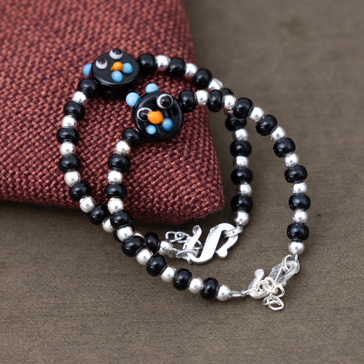 Black Playful Silver & Black Beaded baby Bracelet