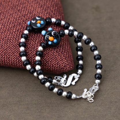 Black Playful Silver & Black Beaded baby Bracelet