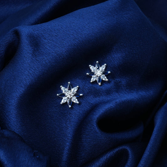 Silver Earrings with White & Blue Stones Elegant Sparkle