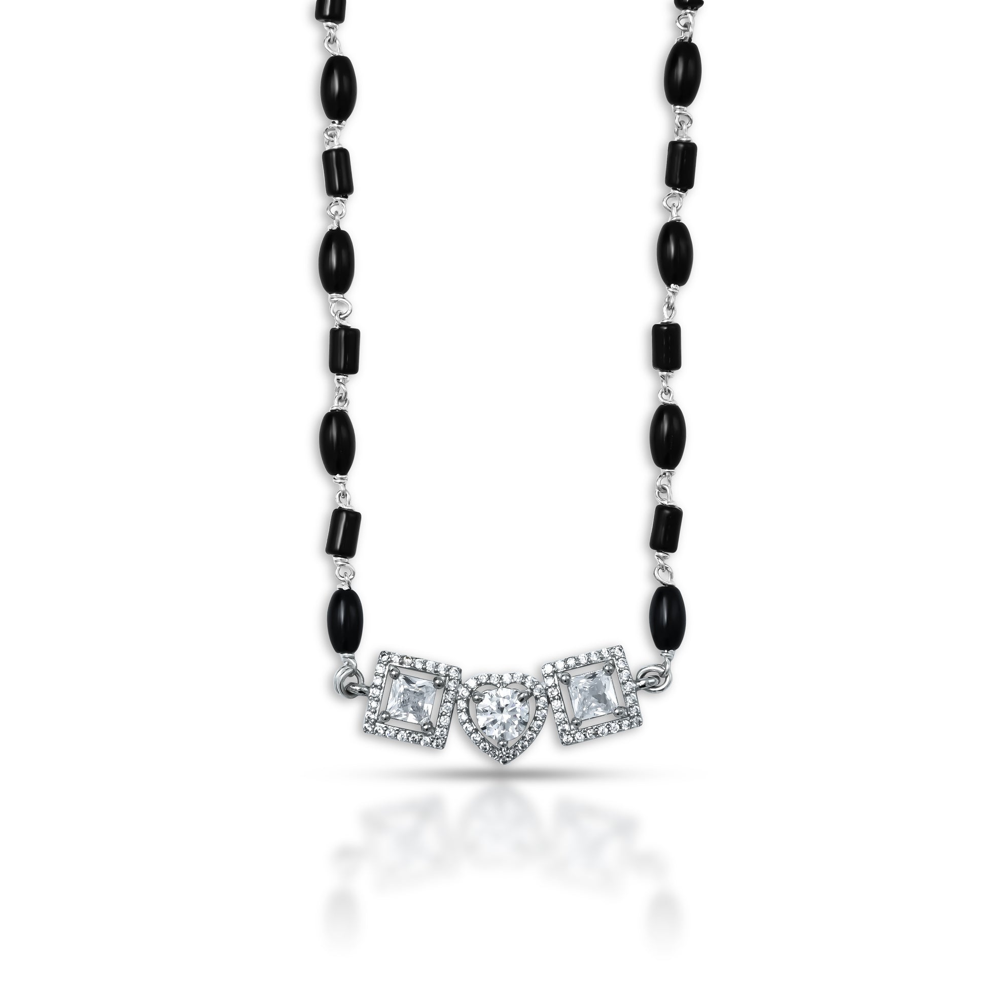 Beautifully Designed Silver Mangalsutra with Heart and Square Shape Stone