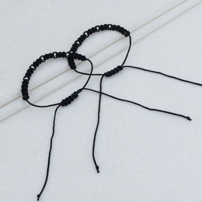 Handmade Black Thread Bracelet with Silver Beads