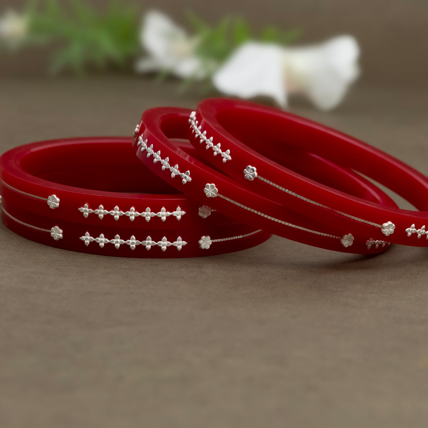 Red Glam Bangles with Silver Touch