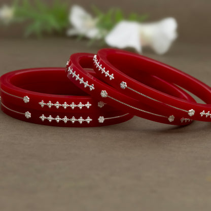 Red Glam Bangles with Silver Touch