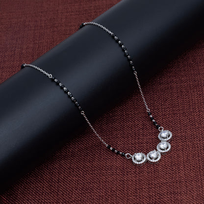 Quad Solitaire Silver Mangalsutra with Black Beads