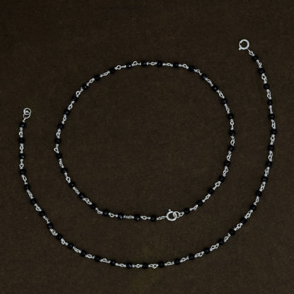 Traditional Silver Anklet with Black Beads Daily Wear Payal