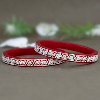 Crimson Elegance Silver Bangles