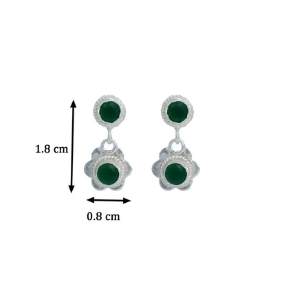 Silver Bloom Green Stone Earrings