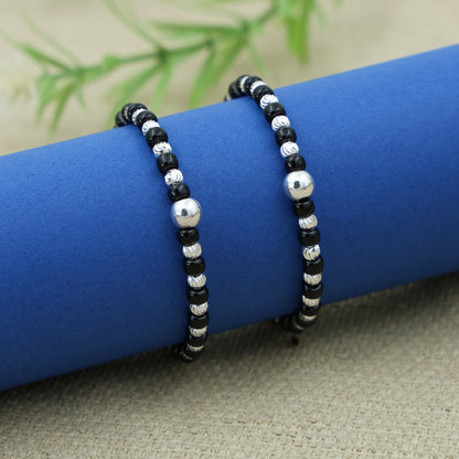 Silver Line Moti & Black Buds Bracelet