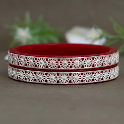 Crimson Elegance Silver Bangles