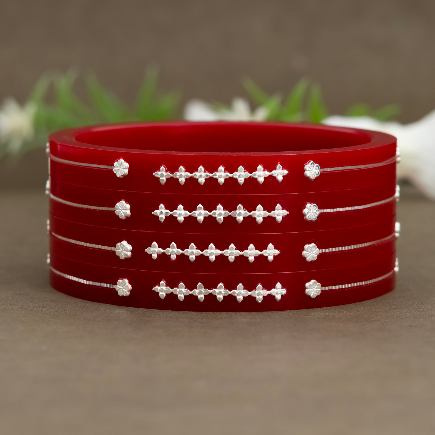 Red Glam Bangles with Silver Touch
