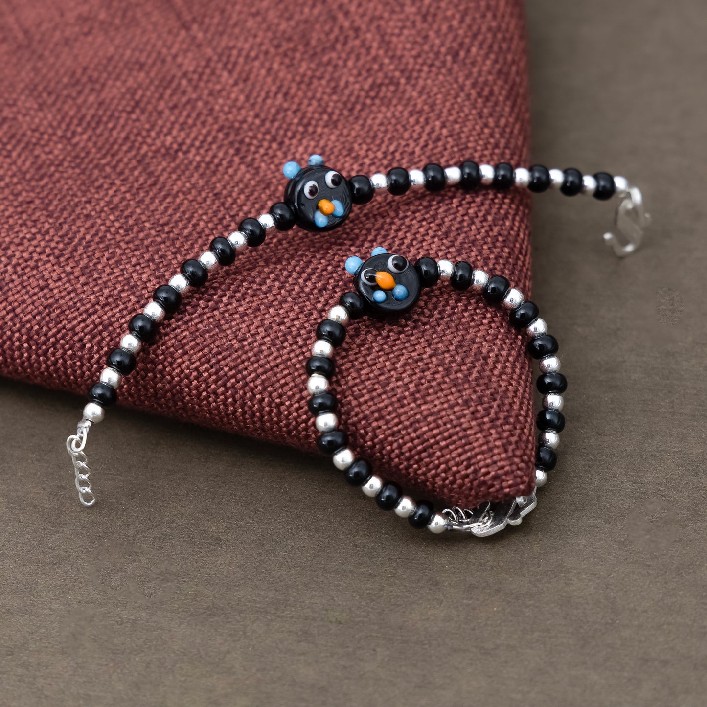 Black Playful Silver & Black Beaded baby Bracelet