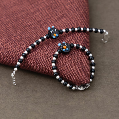 Black Playful Silver & Black Beaded baby Bracelet