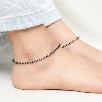 Traditional Daily Wear Silver Black Bead Anklet