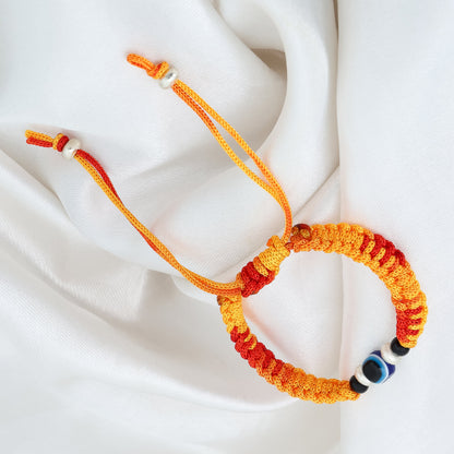 Silver Evil Eyes Adjustable Orange Dhaga Bracelet