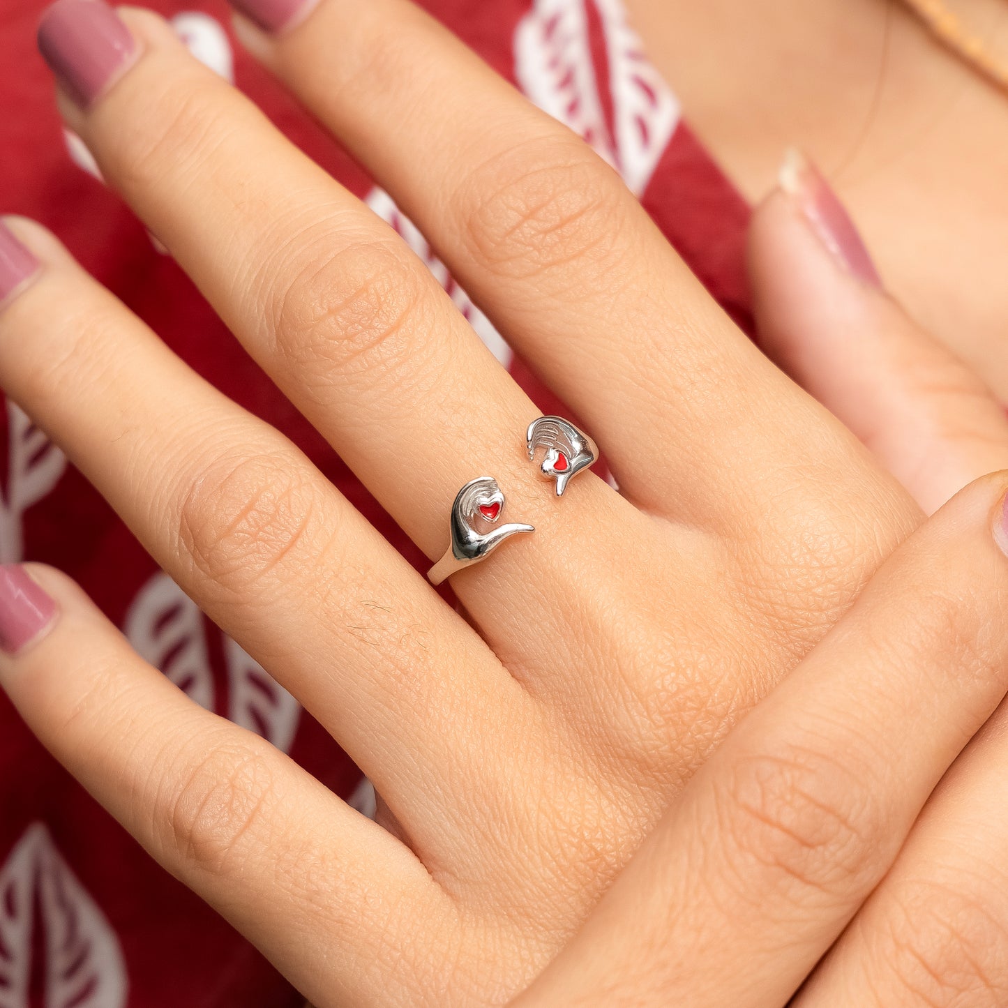 Adjustable Silver Heart Ring Cute Hand Gesture Love