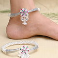 Beautiful multicolor stone silver kada payal with vibrant gemstone accents.