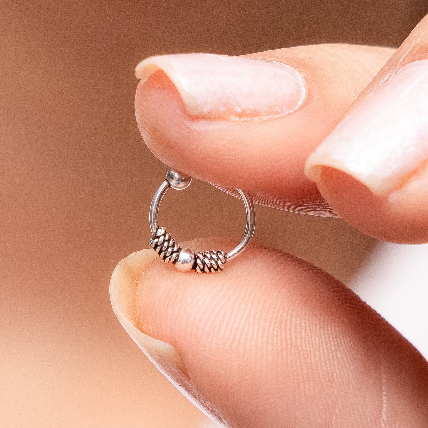 Silver Tribal Nose Ring Traditional Oxidised Nath Design