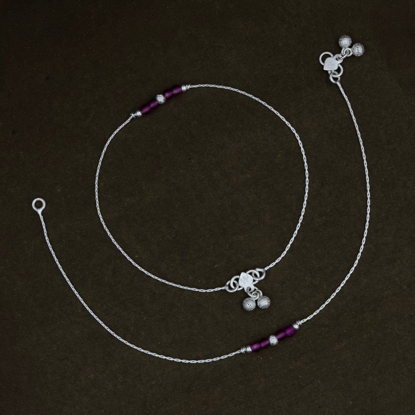 Silver Minimal Pink Stone Anklet