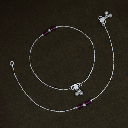 Silver Minimal Pink Stone Anklet