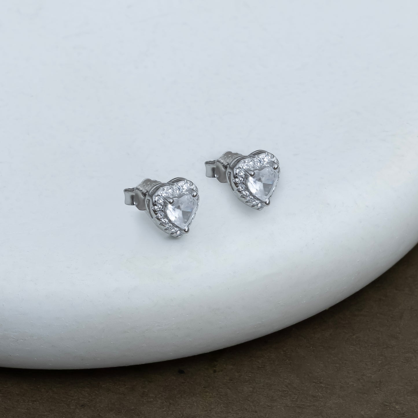 Silver Heart Solitaire Pendant & Earrings Set