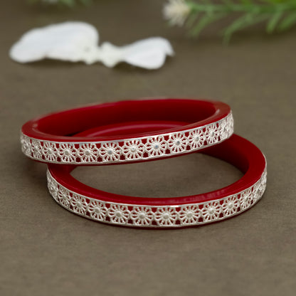 Crimson Elegance Silver Bangles