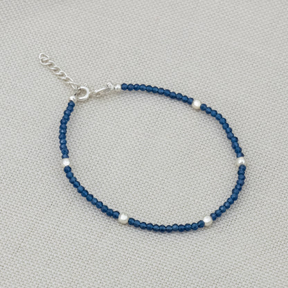 Blue Crystal Silver Bead Bracelet