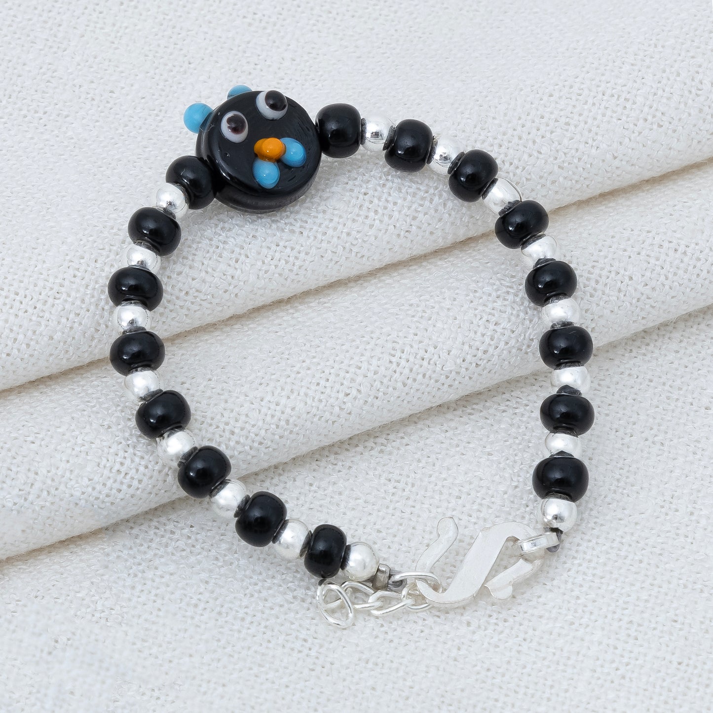 Black Playful Silver & Black Beaded baby Bracelet