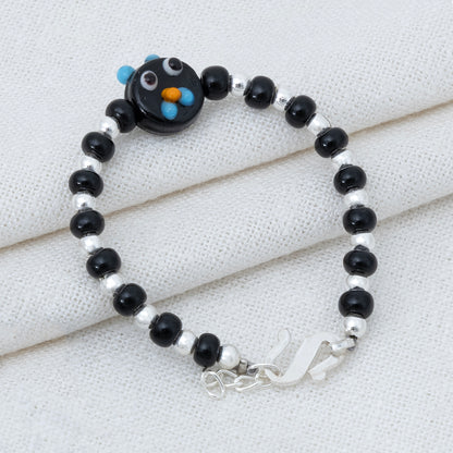 Black Playful Silver & Black Beaded baby Bracelet