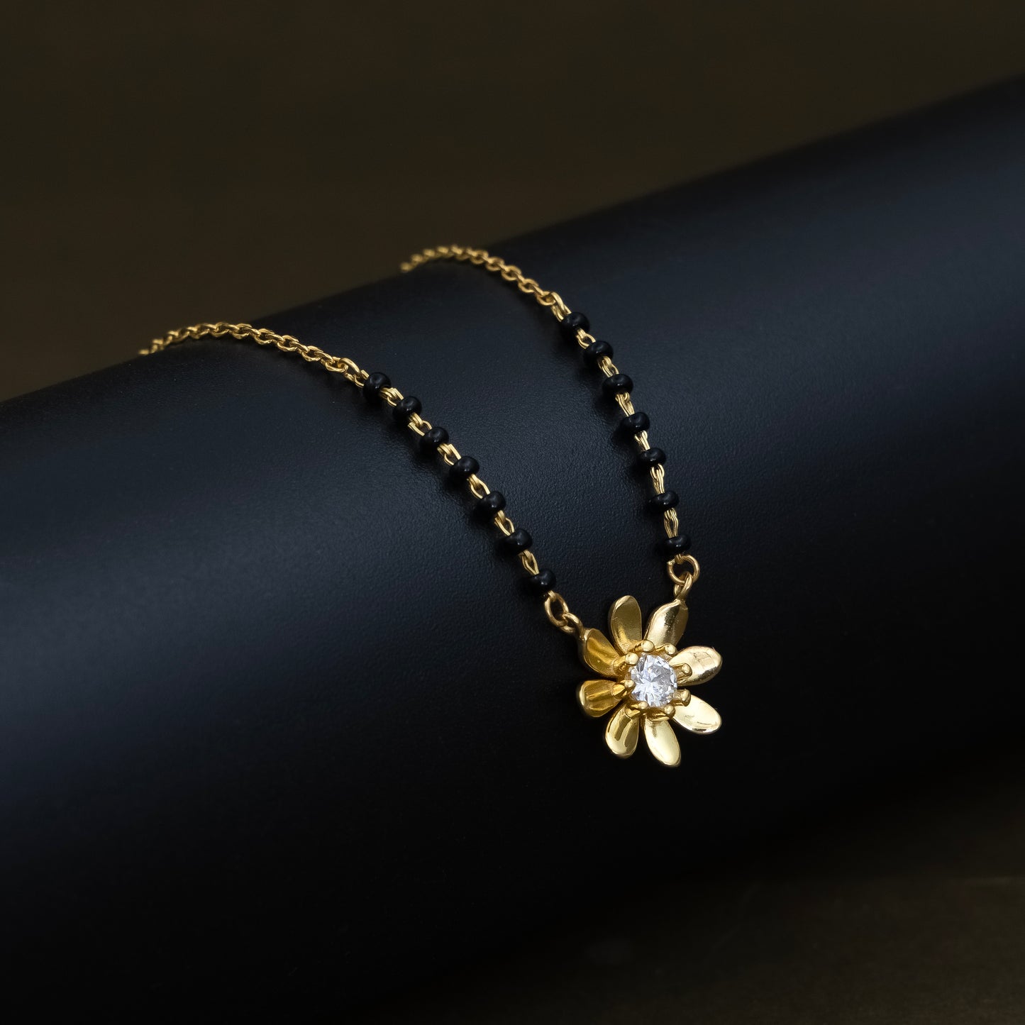 Floral Silver Mangalsutra with Center Stone