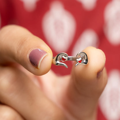 Adjustable Silver Heart Ring Cute Hand Gesture Love