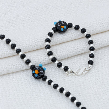 Black Playful Silver & Black Beaded baby Bracelet