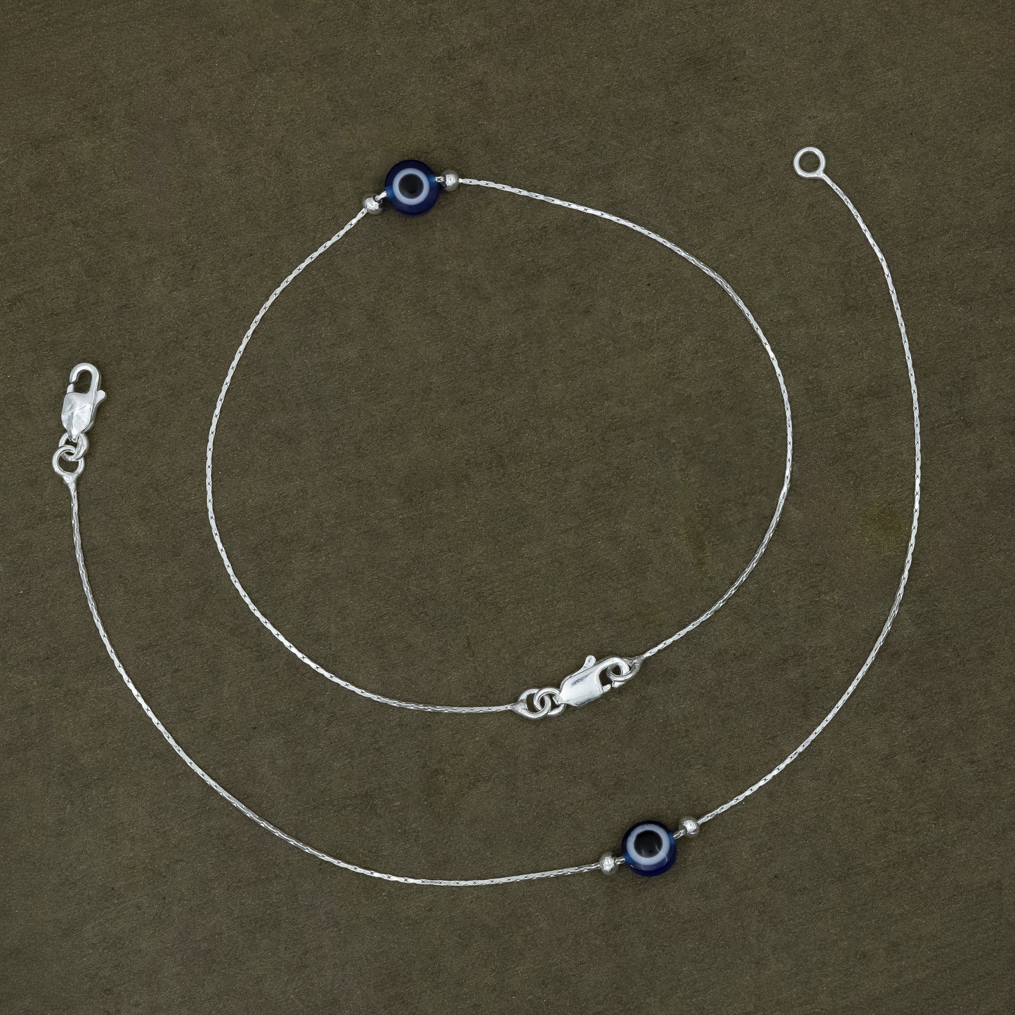 Silver Evil Eye Blue Bead Minimal Anklet for Women & Girls