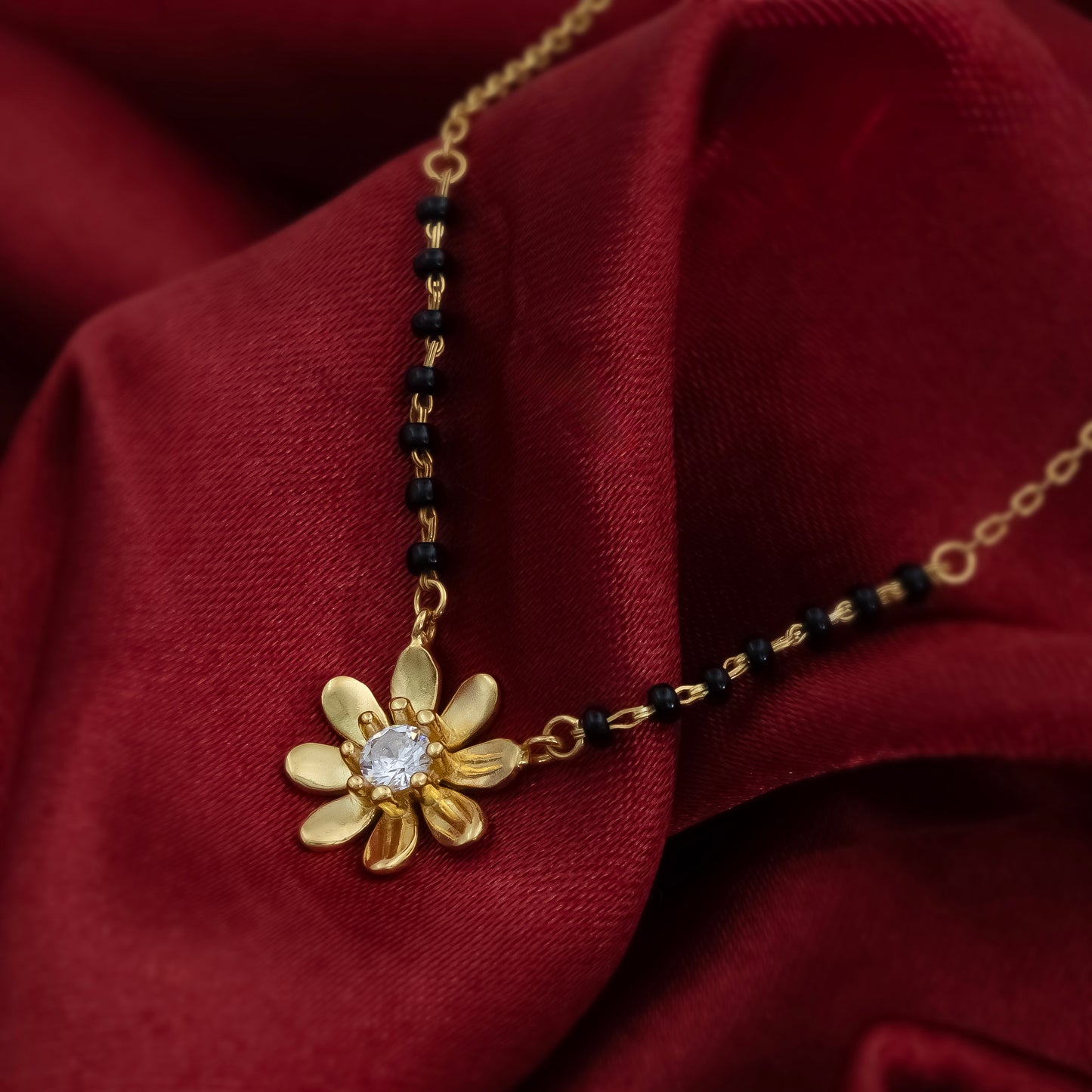 Floral Silver Mangalsutra with Center Stone