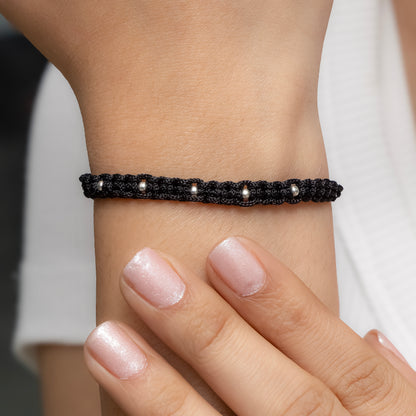 Handmade Black Thread Bracelet with Silver Beads